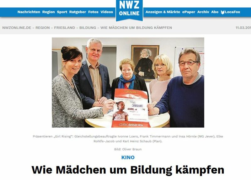 Pressegespräch Girl Rising im Mariengymnasium Jever, Beitrag NWZ Online