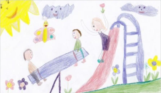 gemaltes Bild von Kindern auf einem Spielplatz