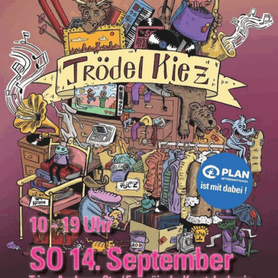 Ein gezeichnetes Plakat zur Ankündigung des Trödelmarktes